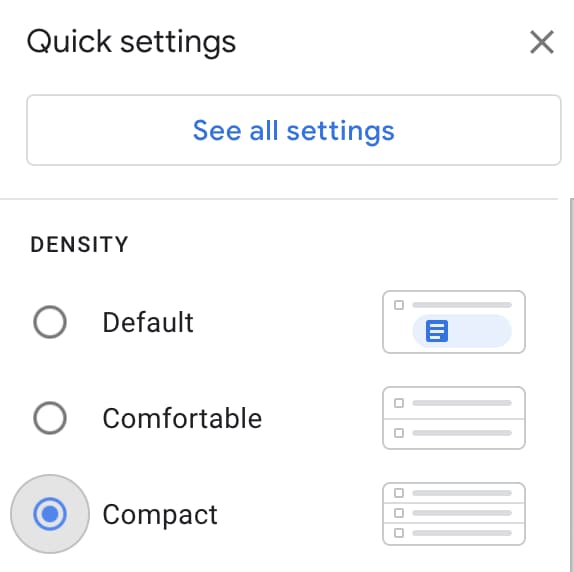 Gmail density settings